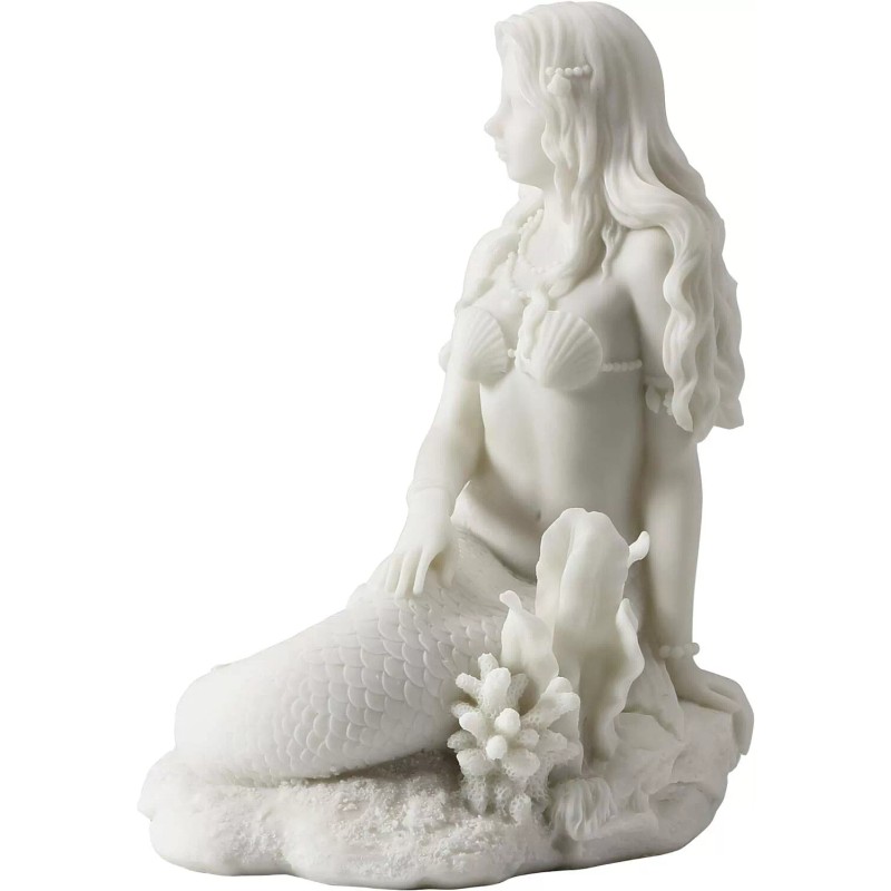 Mermaid Sitting on Beach - White Sculpture Figurine Statue *BRAND
