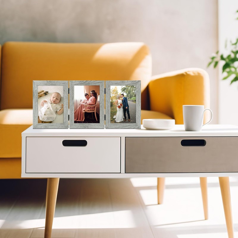 Frametory, 5x7 Triple Picture Frames Hinged 3 Photos Frame Collage,