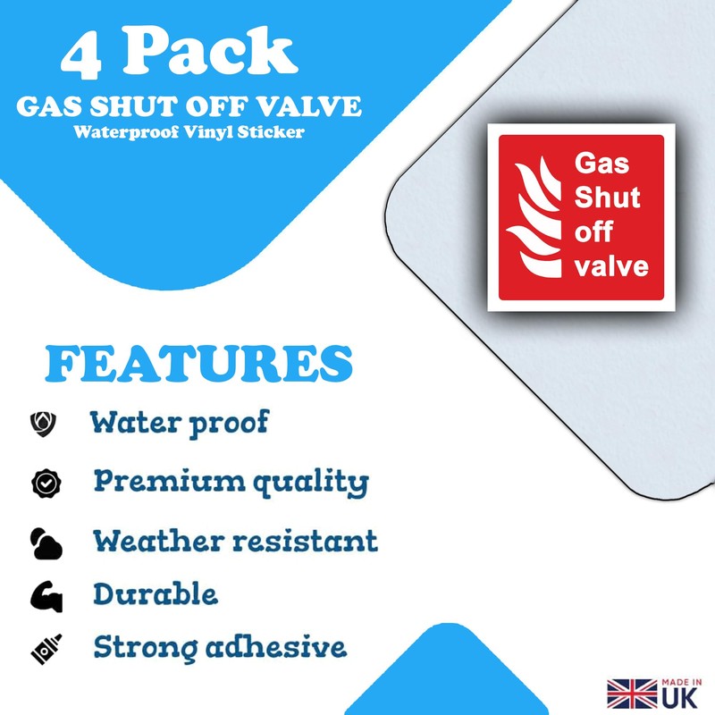 4 Pack - Gas Shut Off Valve Marker Sticker -