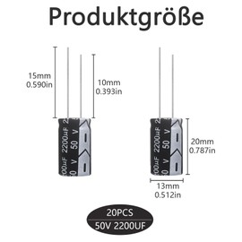 Xerteam Pack of 12 Capacitors 50 V 2200UF Elkos Capacitor, 2000 µF 50 Volt Aluminium Electrolytic Capacitor for Various Electronic Applications, Household Appliances and Switching Power Supplies
