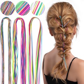 HINZIC 104pcs 4 Sets Colorful Hair Wrap String for Braids, DIY African Girl Hair Extensions Gradient Rope Band, Multi Rainbow Braiding Hair Tie, Elastic Stretch Accessories for Ponytail Hair Ornament