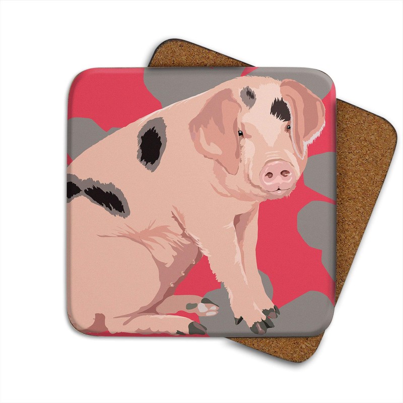 Pig - Set of 4 Coasters - Leslie Gerry Animal