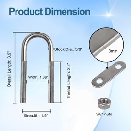 316 Stainless Steel U Bolts for Boat Stern Bow Eye Tie Down, Heavy Duty U-Bolt for Yatch Boat Trailer, Automotive
