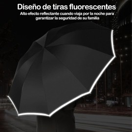 EMAGIE Paraguas Plegable Inverso Automático - Sombrilla para Lluvia con LED Paraguas Grande Reforzado 105cm Paraguas Invertido Anti-viento, con 10 Varillas, Tiras Reflectantes, Paraguas de Viaje para Lluvia y Sol, Paraguas Portátil de Viaje para Hombres 