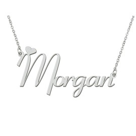 Aoloshow Stainless Steel Silver Morgan Name Necklace Love Heart Necklace for Best Friends Mothers Day Jewelry
