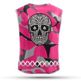 REEFLEXX REEFLEXX Warnweste/Reflektorweste/Sicherheitsweste fr Kinder, erh?hte Sichtbarkeit im Stra?enverkehr, Joggen, Fahrrad oder Auto (Pink Camou Skull, S)