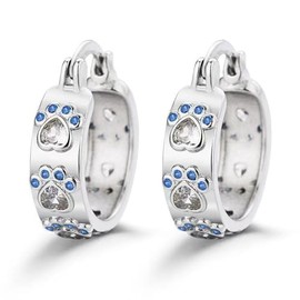 Sterling Silver Paw Print Earrings Small Chunky Huggie Heart CZ Cat Dog Animal Paw Cute Hoop Earrings Hypoallergenic Jewelry for Women