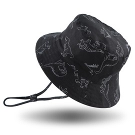 JANGANNSA Dinosaur Baby Boys Sun Hat Cotton Toddler Girls Bucket Hats Summer Sun Protect Cap for Kids (17.3"(0-3 Months), Black Dinosaur)