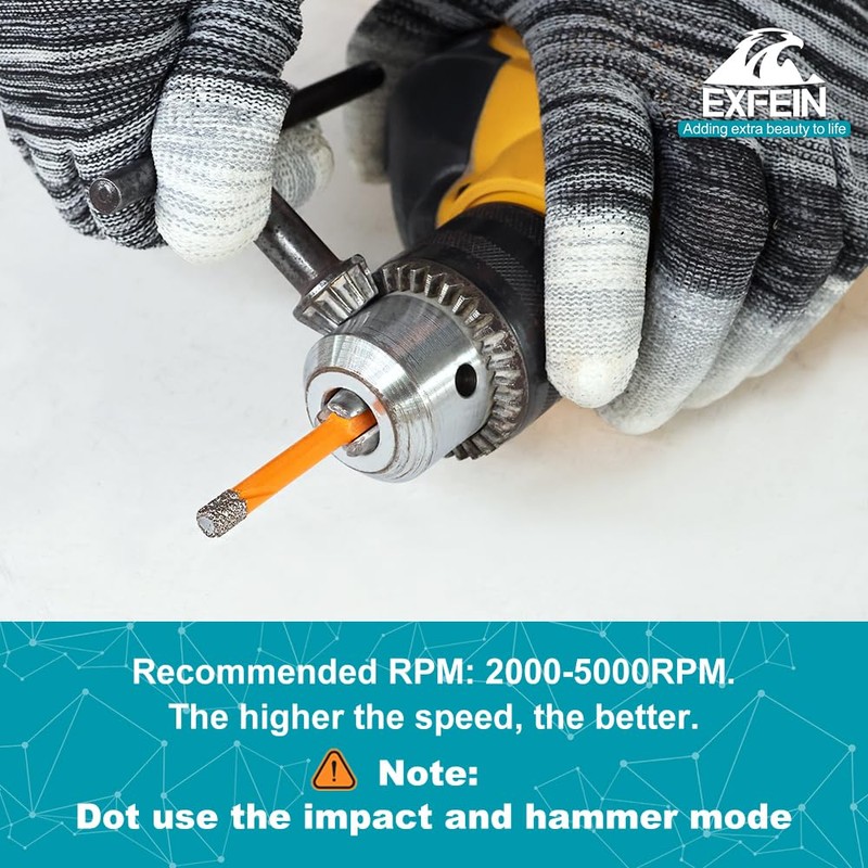 EXFEIN Tile Drill Bits Kit 6mm 5pcs Quick-fit Shank& 6mm