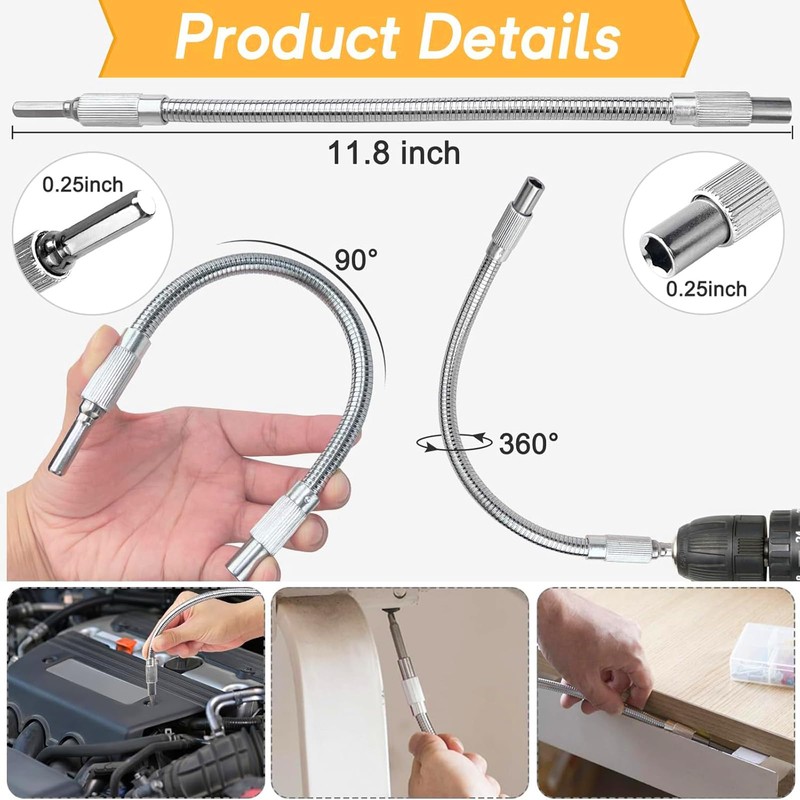 17Pcs Tools Flexible Drill Bit Extension,Include 3Pcs Rotatable Socket Adapter