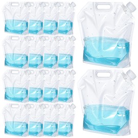 18 Pcs 5 L Collapsible Water Container Bag, Premium Collapsible Water Container Bag Emergency Water Container Freezable Food Grade Clear Plastic Storage Bag Foldable Water Bottle for Camping Riding