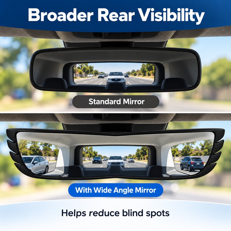 Wide Angle Rearview Mirror for Cars – 160° Panoramic Curved