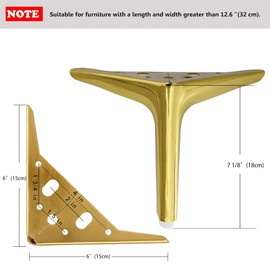 7 1/8 inch /18cm Shiny Gold Metal Furniture Legs Set of 8, Modern Style Furniture Legs, DIY Replacement for TV Stand, Sofa, Chair, Cabinet Cupboard