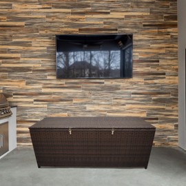 Oakland Living Brown Indoor and Outdoor Balcony Patio Deck Porch Pool 113 Gallon Wicker Storage Box Trunk Bin with Metal Frame