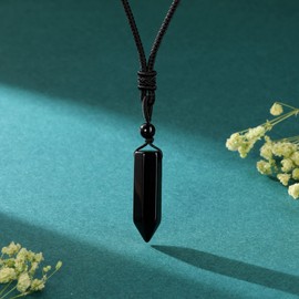 Top Plaza Black Obsidian Healing Crystal Stone Necklaces for Men Hexagonal Pendant Necklaces Adjustable Braided Rope Natural Gemstone Necklace Jewelry Christmas Gift for Dad, Husband, Boyfriend