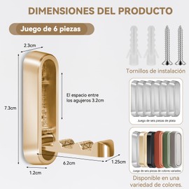 QianMu 6PCS Ganchos plegables para pared, ganchos para abrigos con soporte de aleación de zinc, giratorios 90°, carga máxima 15 kg, para baño/cocina/dormitorio (Oro)