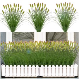 Artificial Grass Plants Outdoor 12 Bunches Fake Onion Grasses with Plush Fake Shrubs Plant Flowers Faux Greenery Wheat Sea Grass for Outside Garden Indoor House Home Office Room Décor (Green & Red）