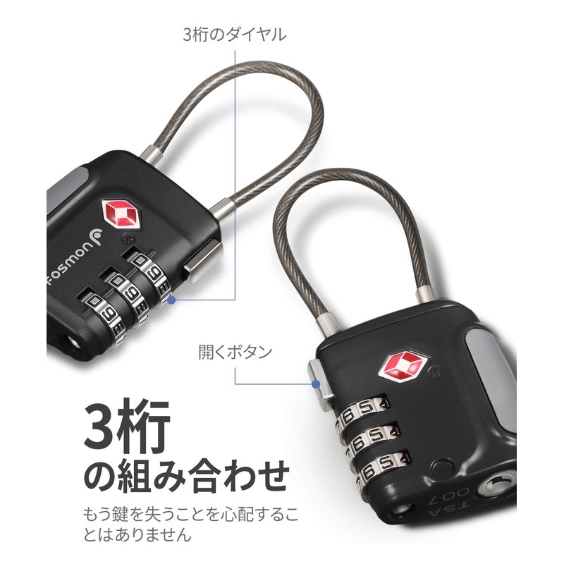 Fosmon (Set of 2) TSA Lock, Wire Type, Padlock, Key,