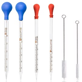 Demarsen Pack of 4 Glass Pipette Dropper, Pipette Glass 1 ml 3 ml 5 ml 10 ml, Transfer Glass Pipette with 2 Cleaning Brushes, Glass Dropper Pipettes, Measuring Pipette for Laboratory Food Research