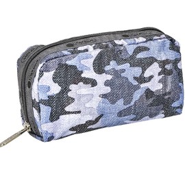 LeSportsac Camo Canvas Indigo Rectangular Cosmetic Bag, Style 6511/Color F545 Modern Denim Inspired Heather Camouflage in Blue & Grey, Camo Canvas Indigo (Denim Inspired Heather Camo), Small, Cosmetic Bag