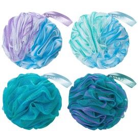 AmazerBath AmazerBath Loofah Sponge 60g/Piece, Exfoliating Bath Sponge Body Scrubber - Loofa Set of 4 Flower Color (Green-Purple)
