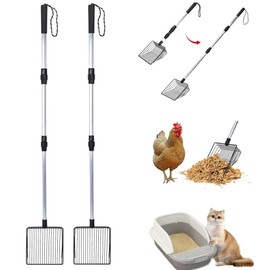 awliye 2 Pack Chicken Poop Scoopers, 3 in 1 Adjustable 22-42 Inch Long Cat Litter Scoop Chicken Scooper, Simple to Clean Metal Cat Litter Scoop Cat Poop Scooper, for Cat Chicken Farm Cleaning