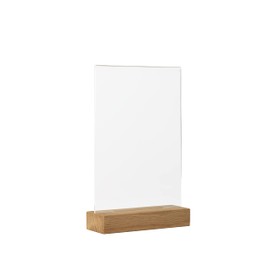 EUROPEL A5 Premium Crystal Clear Acrylic Table Display Stand Sturdy and Durable FSC Certified Oak Wood Base Two Sided Display for Restaurants, Hotels, Conferences, Festivals