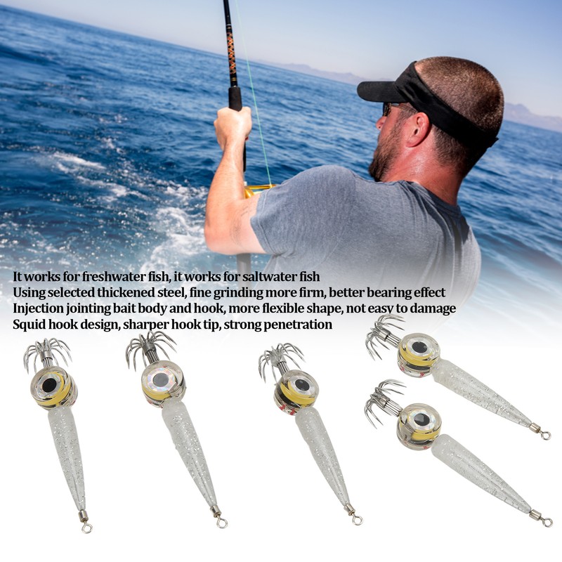 5pcs LED Octopus Hook Strong Penetration High Carbon Steel Electronic