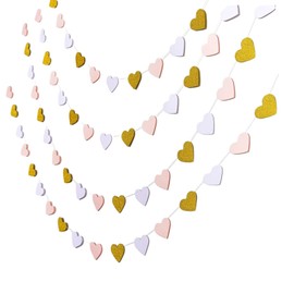 2Pcs Pink Gold Love-Heart Garland, 78 inch Hanging Decoration Streamers Banner for Anniversary Bachelorette Bridal Shower Engagement Valentines Party Decor