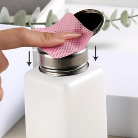 FSpronail Alcohol Dispenser 180ml Push Down Pump Dispenser 200Pcs Lint Free Nail Wipes, Push Down Empty Bottle Metal Nail Polish Remover Pump, Lip & Eye Makeup Remover Bottle
