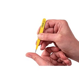 FAUDE Pointed Tweezers Fine and Precise for Splitters, Splinters, Thorns and Ingrown Hairs. Stainless Steel 10 cm (Yellow)