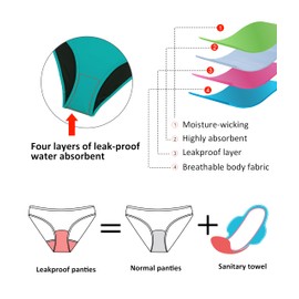 Beautikini Period Swimwear for Teens Two Piece Mid Waisted Period Bikini Swimsuits Print Period Bathing Suits for Girls Women(Blue,L)