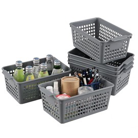 Jnktka 6 Packs Plastic Small Storage Basket, Grey Storage Basket Bins