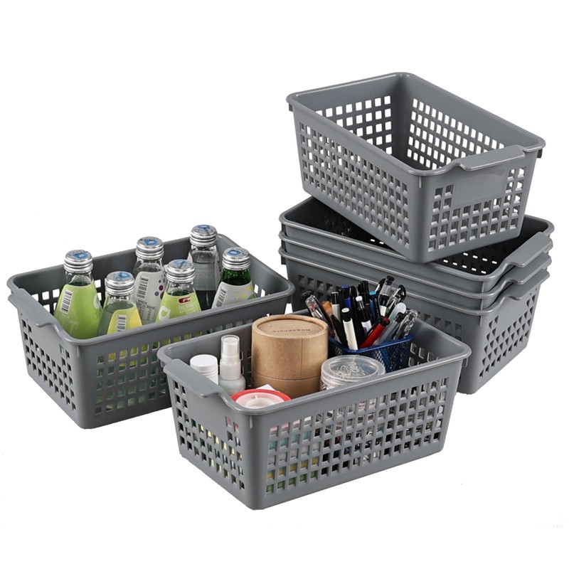 Jnktka 6 Packs Plastic Small Storage Basket, Grey Storage Basket