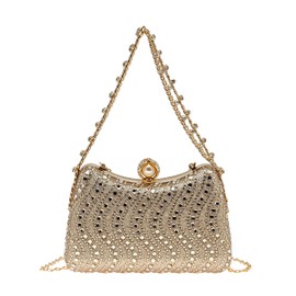 COOLOYA Women's Rhinestone Glitter Bags Formal Wedding Handbags Elegant Evening Clutch Purse With Chain Strap, Gold, One Size, Soft