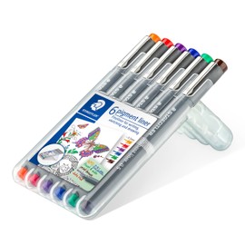 STAEDTLER 30805-SSB6 Pigment Liner Pens - Assorted Colours, 0.5 mm (Set of 6)
