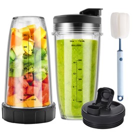 Ninja Blender Cups Replacement and Blade Replacement 6pcs, 24oz Ninja Cups for Blender and 1pc Blade Replacement, Ninja Blender Replacement Parts for Auto iQ BL642-30 BL450-30 BL482-30 BL687CO-30 ect.