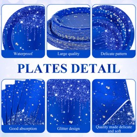 Funnymoom 452 Pcs Navy Blue Birthday Party Decoration Include Royal Blue Diamond Paper Plates Napkins Cups Tablecloth Cutlery Straws Tableware for Birthday Baby Shower Graduation Party Supplies