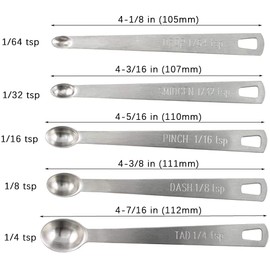 5PCS Stainless Steel Measuring Spoons, Set of 5 (Tad, Dash, Pinch, Smidgen and Drop) Mini Spoon for Baking Cooking- 1/64, 1/32, 1/16, 1/8 and 1/4 Teaspoon