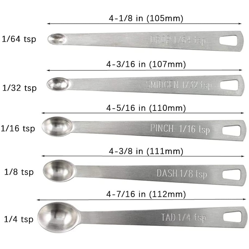 5PCS Stainless Steel Measuring Spoons, Set of 5 (Tad, Dash,