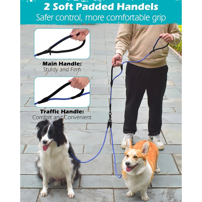 PetBonus Rope Double Dog Leash, No Tangle Dual Leash, Reflective