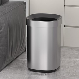 LEASYLIFE 15L/4Gal Stainless Steel Trash Can Without Lid,Open Top Garbage Can for Bathroom,Silver Trash Can for Bedroom,Living Room,Hotel,Office (4GAL)