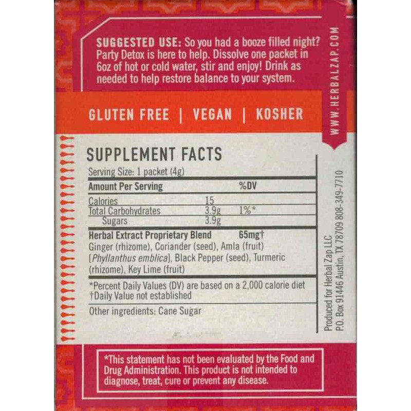 Herbal Zap Party Detox Ayurvedic Herbal Supplement 1 Box of