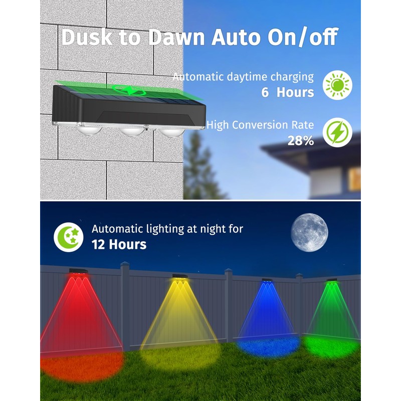 Solar Fence Lights Outdoor 12 Pack Upgraded High Brightness 3