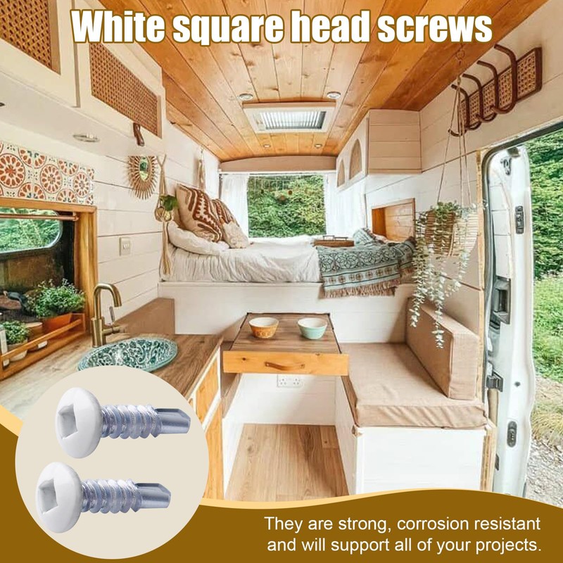 8 x 5/8" RV Square Head Screws White Self Tapping