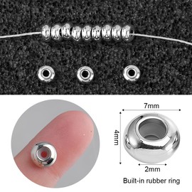 Pack of 10 Charms Stopper for Bracelet with Rubber Clip Stainless Steel Stopper Charms for Bead Charm Bracelet Pendant Spacer (Silver)