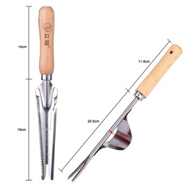 NICAVKIT Pack of 2 Hand Weeder Fork Weeder Tool Garden Tool Stainless Steel Manual Weeder Weeder Root Weeder with Natural Wood Handle for Weeding Your Garden