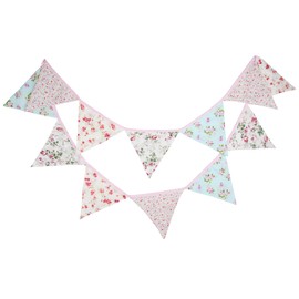 G2PLUS Floral Bunting banner, 10.8 Feet Vintage Cloth Shabby Chic Flag Garlands, 12PCS Double Sided Fabric Triangle Pennants for Vintage Themed Wedding Afternoon Tea Garden Party