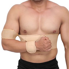 Arm and Shoulder Immobilization Brace - Left or Right - Adjustable Support and Fully Detachable for Customized Fit - Skin Friendly - Unisex (22" - 26", Beige)