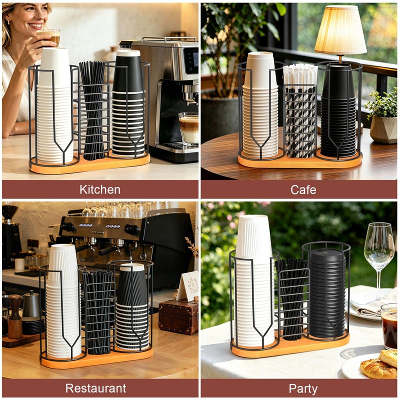 Babudeer 18oz Coffee Cup Holder with Wooden Base, 3-In-1 Plastic